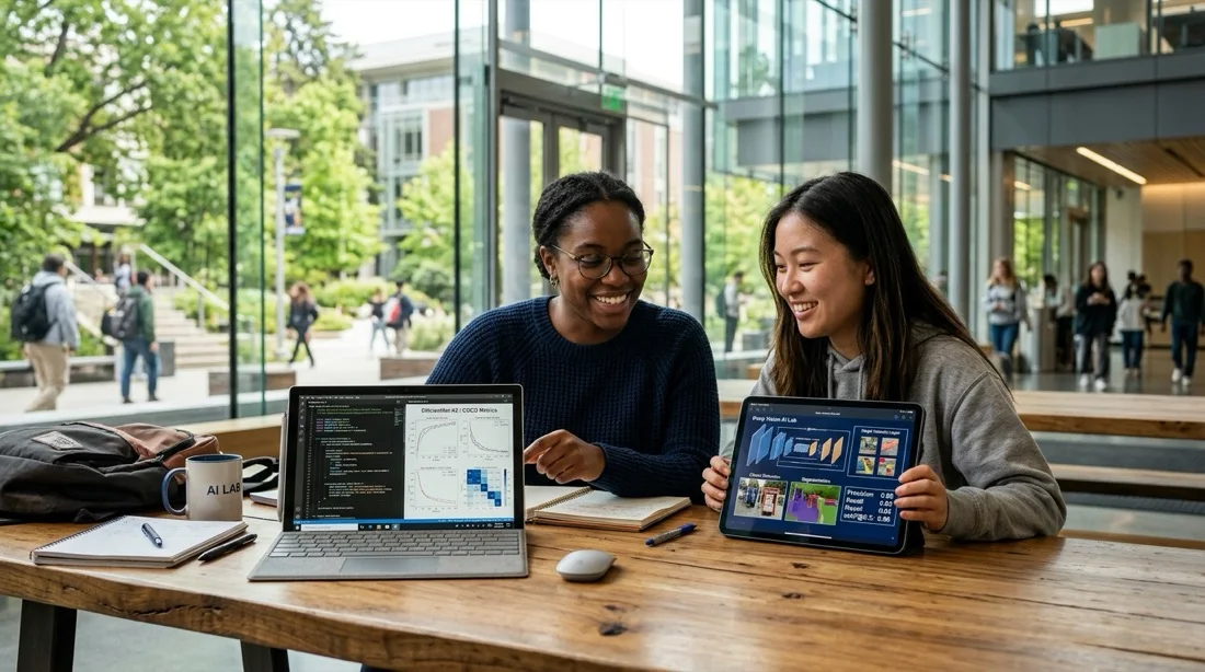 Artificial intelligence graduate students collaborating on deep learning vision algorithms