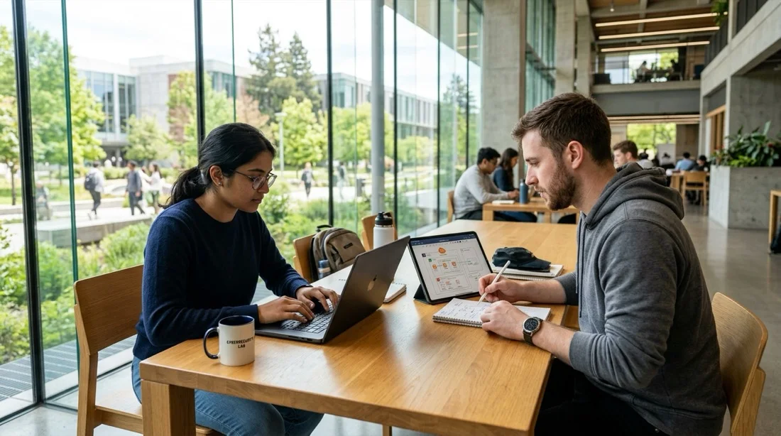 Cybersecurity engineering students collaborating on secure infrastructure architecture
