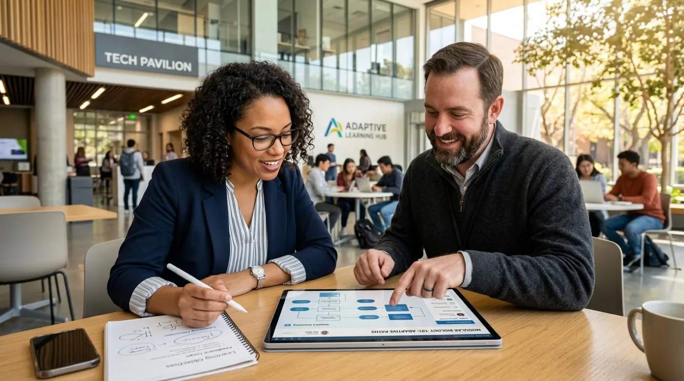 Graduate students in educational technology collaborating on interactive AI tools